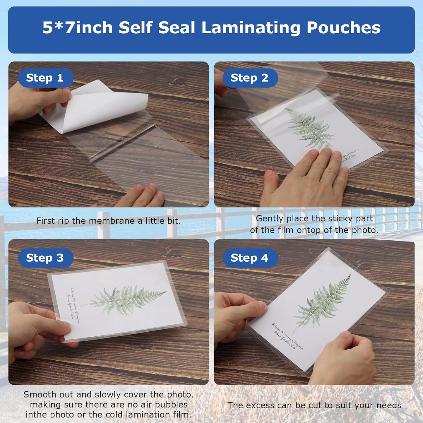 DLUGOPIS 50 Sheets Self Seal Laminating Pouches 5x7 Self Adhesive Laminating Sheet No Heat No Laminating Machine Needed for Photos Index Cards