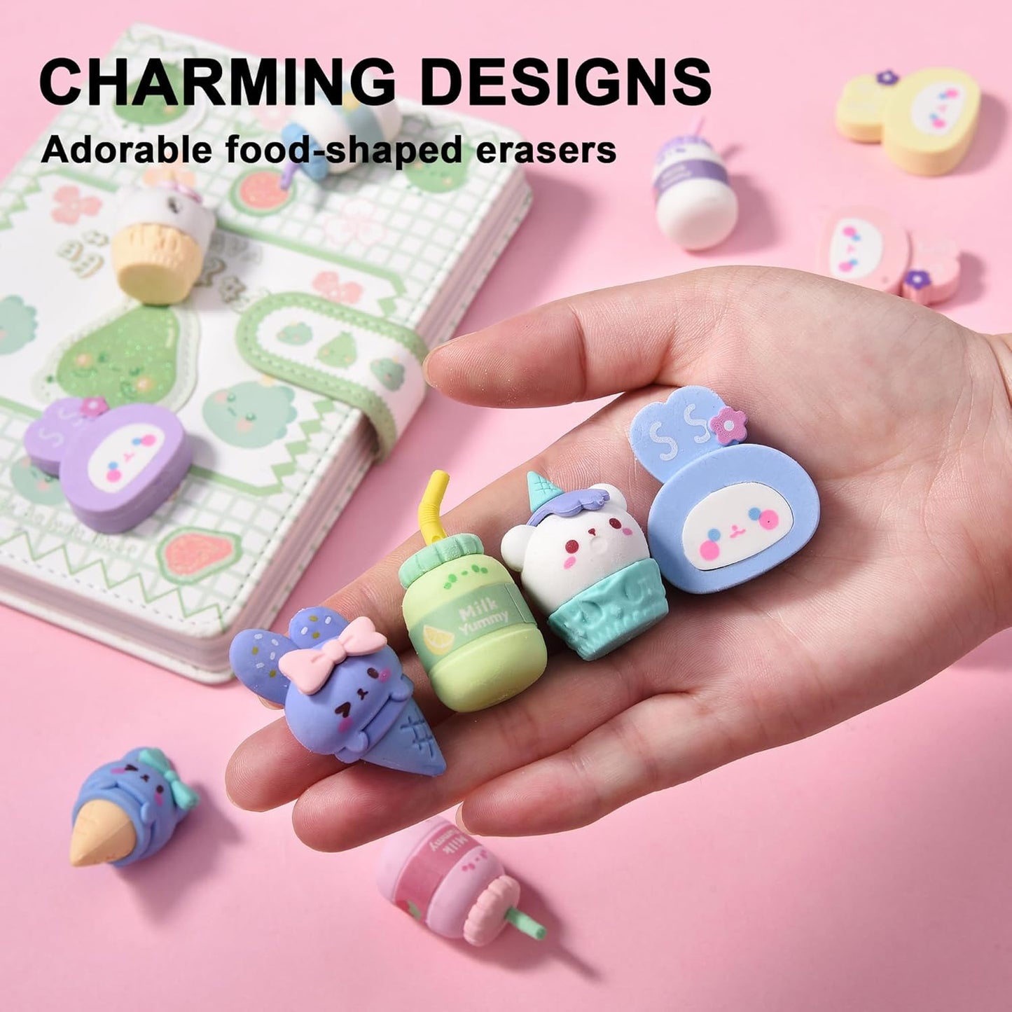 16Pcs Cute Ice Cream Shaped Erasers for Kids, Fun Food Eraser for School Classroom Rewards Party Favors
