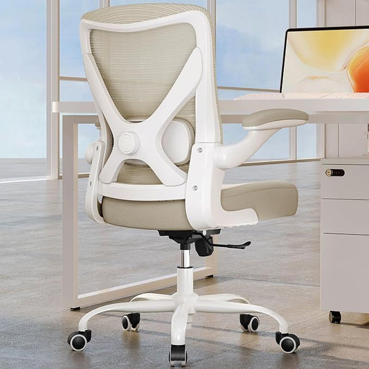Ergonomic Office Chair - X-Shaped Computer Desk Chair Comfy, Gaming Chair, Office Chair with Lumbar Support, Mesh Office Chairs, Desk Chair for Long Hours(White Beige)