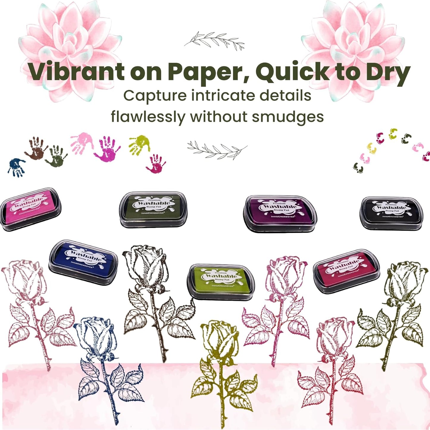 Washable Ink Pad, Stamps for Kids, Kids Crafts, Paw Print Kit, Baby Footprint Kit, Stamp Pads on Scrapbooking, Fingerprint Ink Pad, Easy to Wash Off Skin| Large | Safe Non-Toxic (Fuchsia)