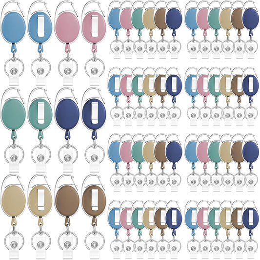 6 Color 60 Pcs Retractable Badge Holder with Carabiner Clips and Key Ring ID Badge Holder Retractable Clip Bulk for Office Worker Doctor Nurse Employee School Students Gifts