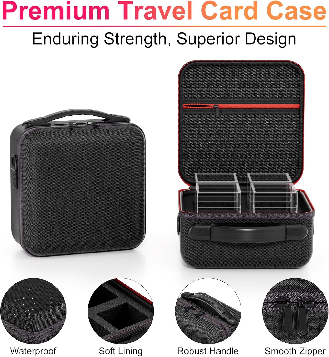 Card Deck Box with Portable Case, 4 Pack Clear Commander Deck Box with 4 Dividers, Holds 400+ Double Sleeved Cards, Fit for MTG, YuGiOh, TCG