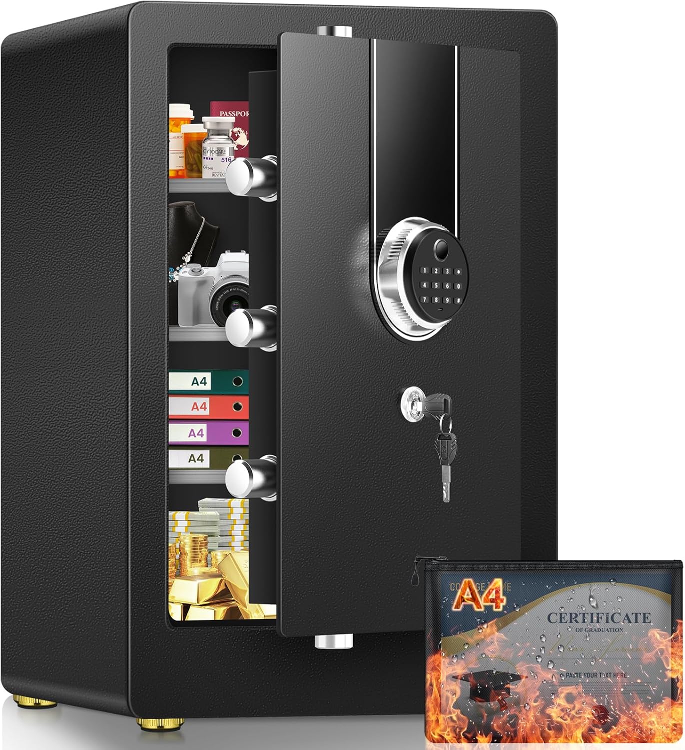 5.5 Cuft Biometric Fireproof Safe For Home, Heavy Duty Safe Box Fireproof Waterproof, Large Document Safety With Keypad and Dual alarms, Digital Security Safety Box for Money Jewelry