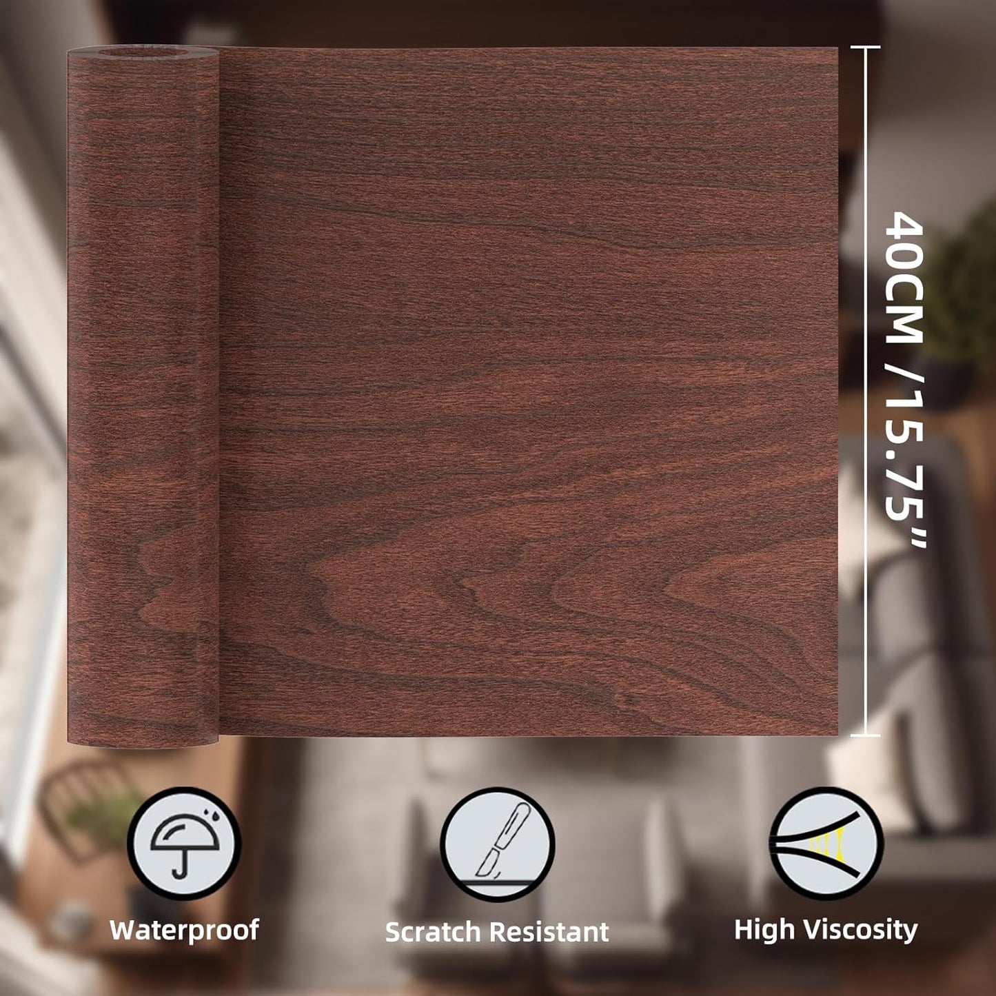 GSCIT Club Wood Grain Repair Tape, 15.7 inch X 25ft Self Adhesive Cherry Grain Repair Patch for Tables, Chairs, Baseboards, Doors, Windows, Floors, Handicraft DIY.