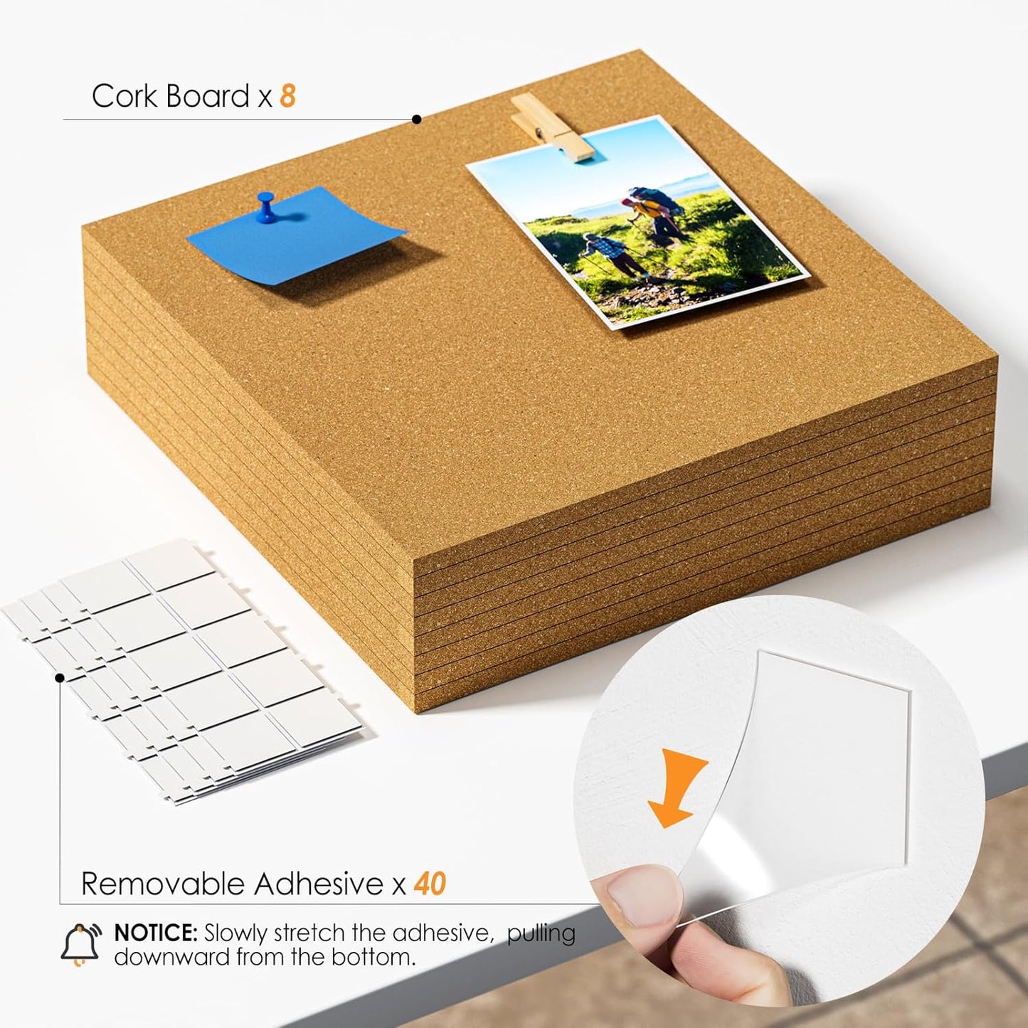 MaxGear Large Cork Board for Wall 48" x 24", 8 Pack Cork Board Tiles with 20 Pushpins & Safe Removable Adhesive Tabs, 12" x 12" Corkboards for Office, School, Home