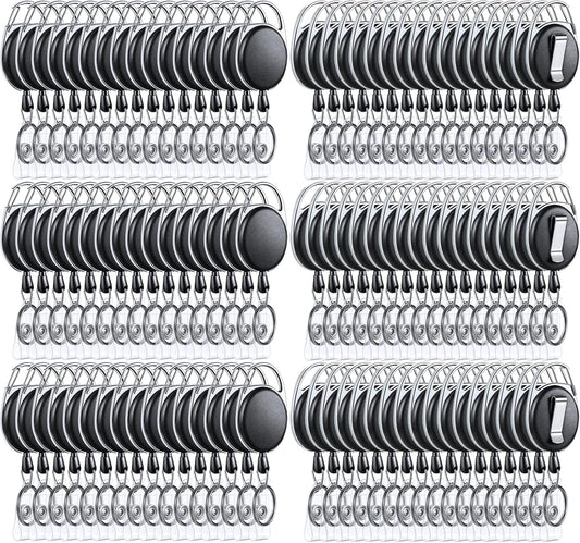 Laumoi 150 Packs Retractable ID Badge Holder Name ID Badge Reel Clips Keychain with Belt Clip and Key Ring for Office Worker Doctor Nurse Employee (Black)