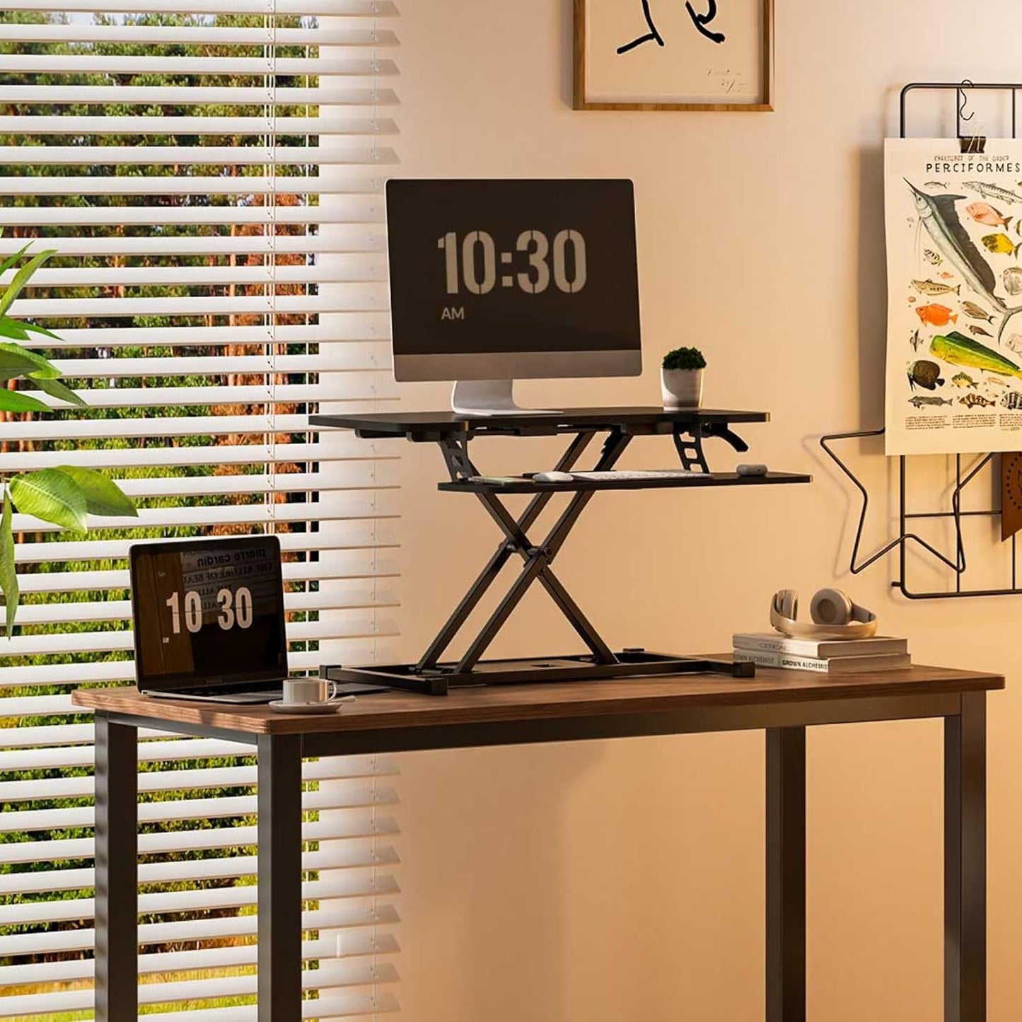 FLEXISPOT 32-inch Height Adjustable Standing Desk Converter, Quick Sit to Stand Tabletop Dual Monitor and Laptop Workstation with Wide Keyboard Tray, Black