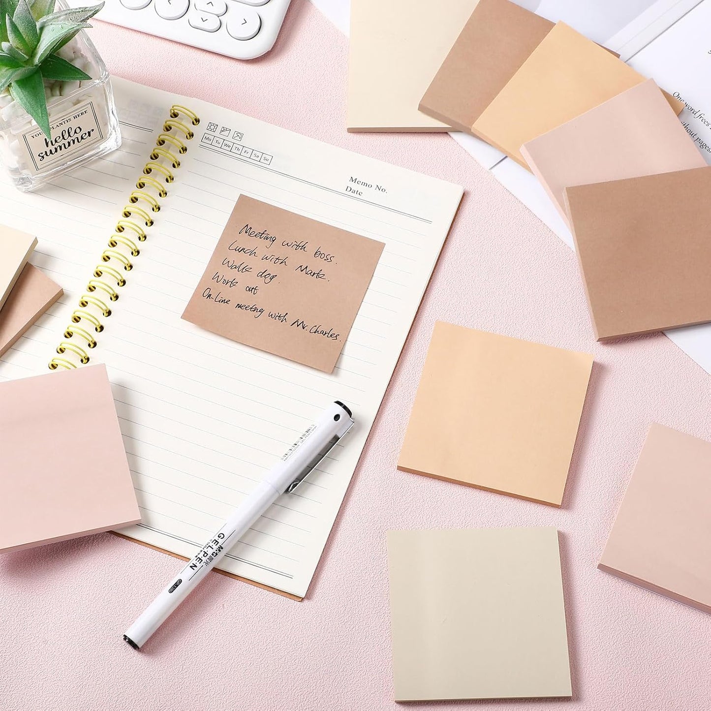 Thenshop 36 Pads Sticky Notes 3''x3'', Self Stick Notes Pads Office Supplies, 50 Sheets/pad Colored Aesthetic Sticky Accessories Home, Office, Notebook(Boho Brown)