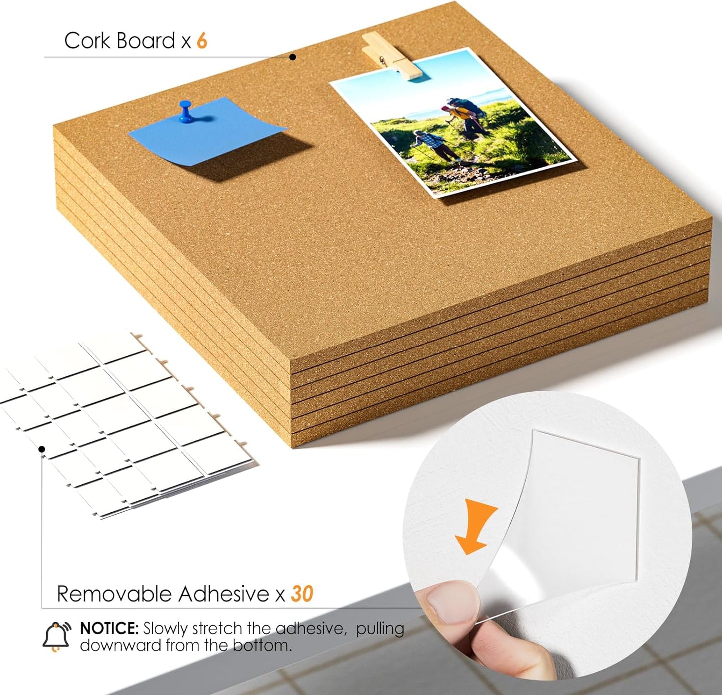 MaxGear Large Cork Board for Wall 36" x 24", 6 Pack Cork Board Tiles with 20 Pushpins & Safe Removable Adhesive Tabs, 12" x 12" Corkboards for Office, School & Home