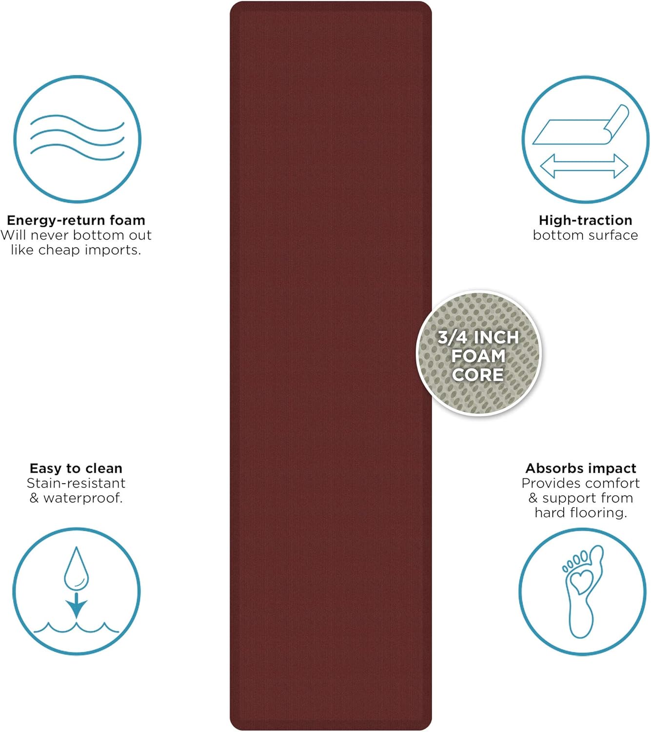 NewLife by GelPro Decorative Foam Floor Mat, 30" x 108", Grasscloth Crimson