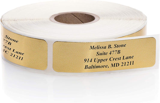 Gold Foil Personalized Return Address Labels Without Dispenser - Roll of 250 Custom Stickers