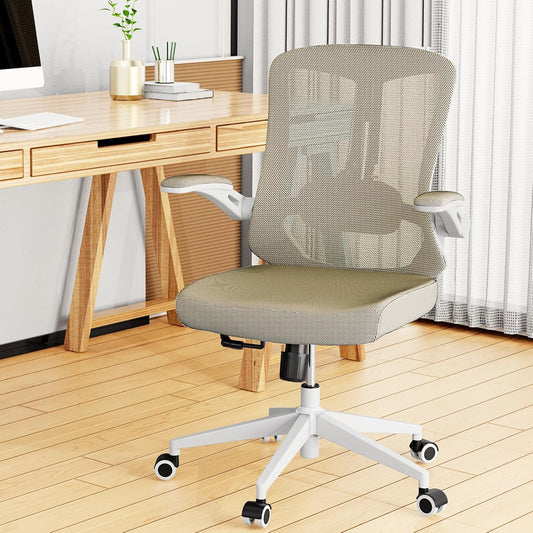 Mesh Office Computer Desk Managerial Executive Chair, Ergonomic High Back Comfy Swivel Gaming Home Chairs with Wheels, Comfortable Lumbar Support, Comfy Arms for Study,Home,Bedroom（Khaki）