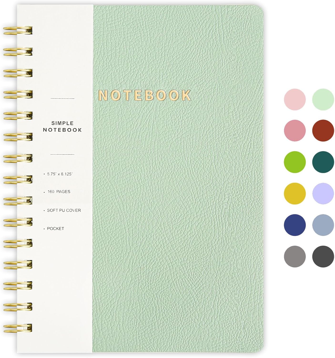 Lined Spiral Notebook College Ruled A5 Journal Book for Note Taking, 160 Pages Writing Journal for Office and Home School Supplies 5.75x8.125 inch (1MintGreen)