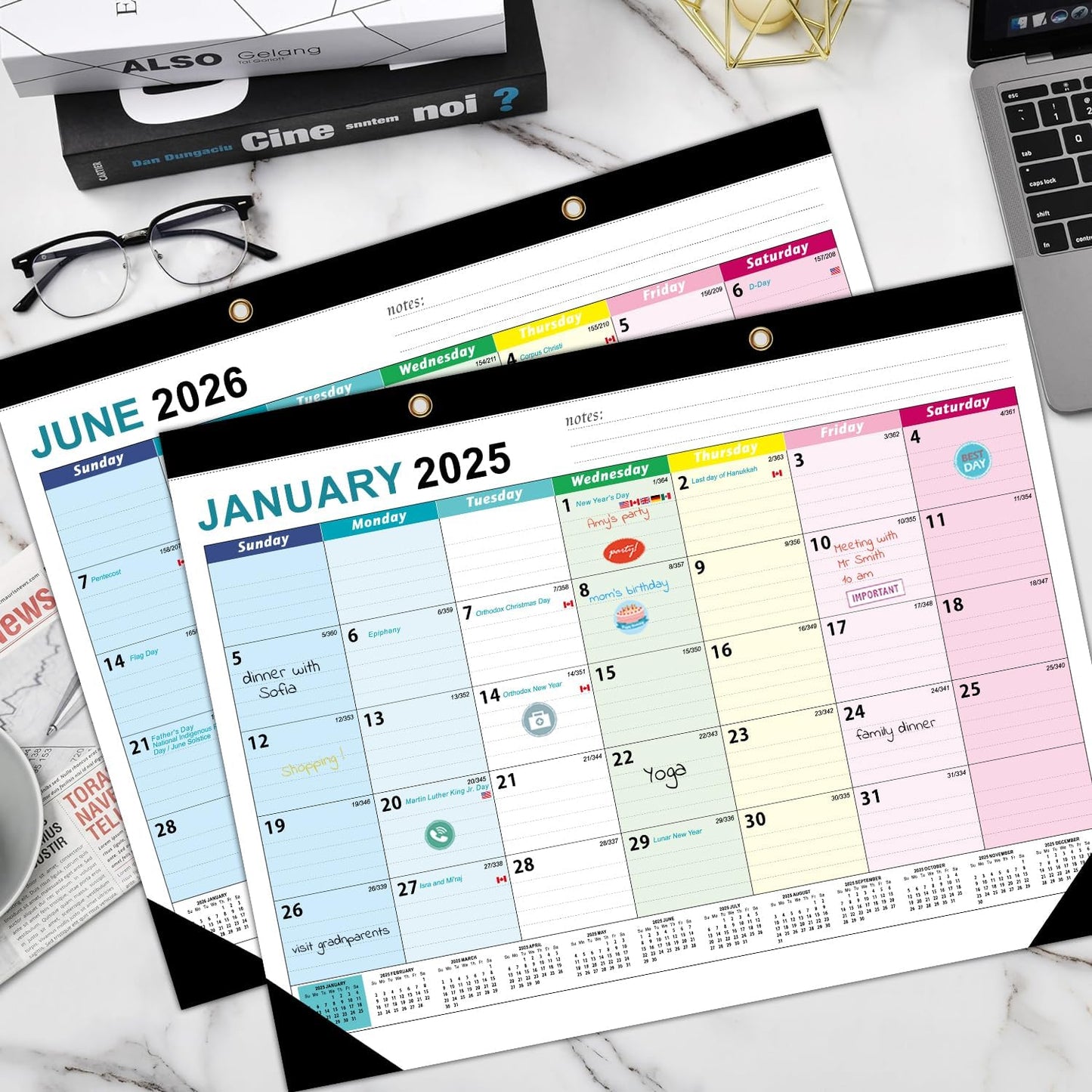 Lateefah Desk Calendar, Large 22'' x 17'' Desk Calendar 2025-2026, 18 Month Desktop Calendar for Organizing