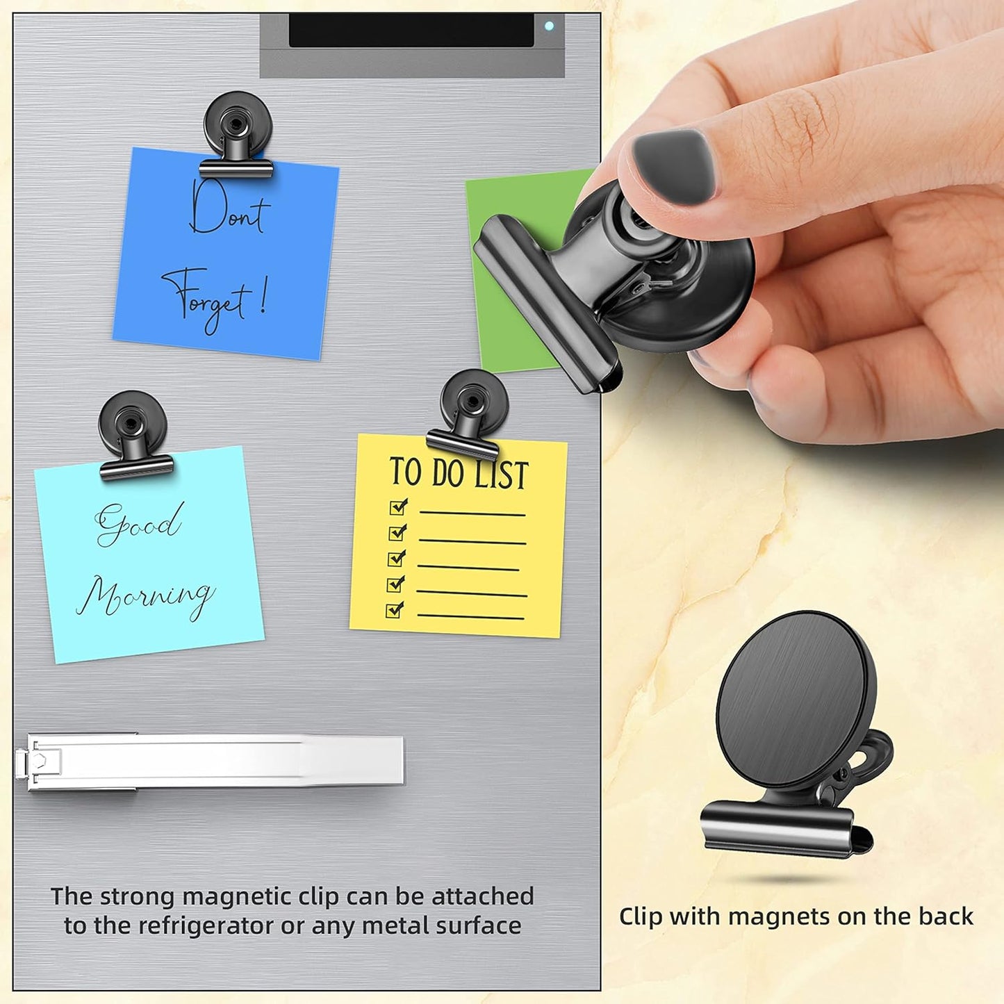 Grtard 24 Pack Magnetic Clips Heavy Duty, Black Magnet Clips for Fridge, Refrigerator Magnets, Strong Magnetic Clip, Scratch Free Magnets with Clip for Whiteboard, Refrigerator, Cruise, Locker