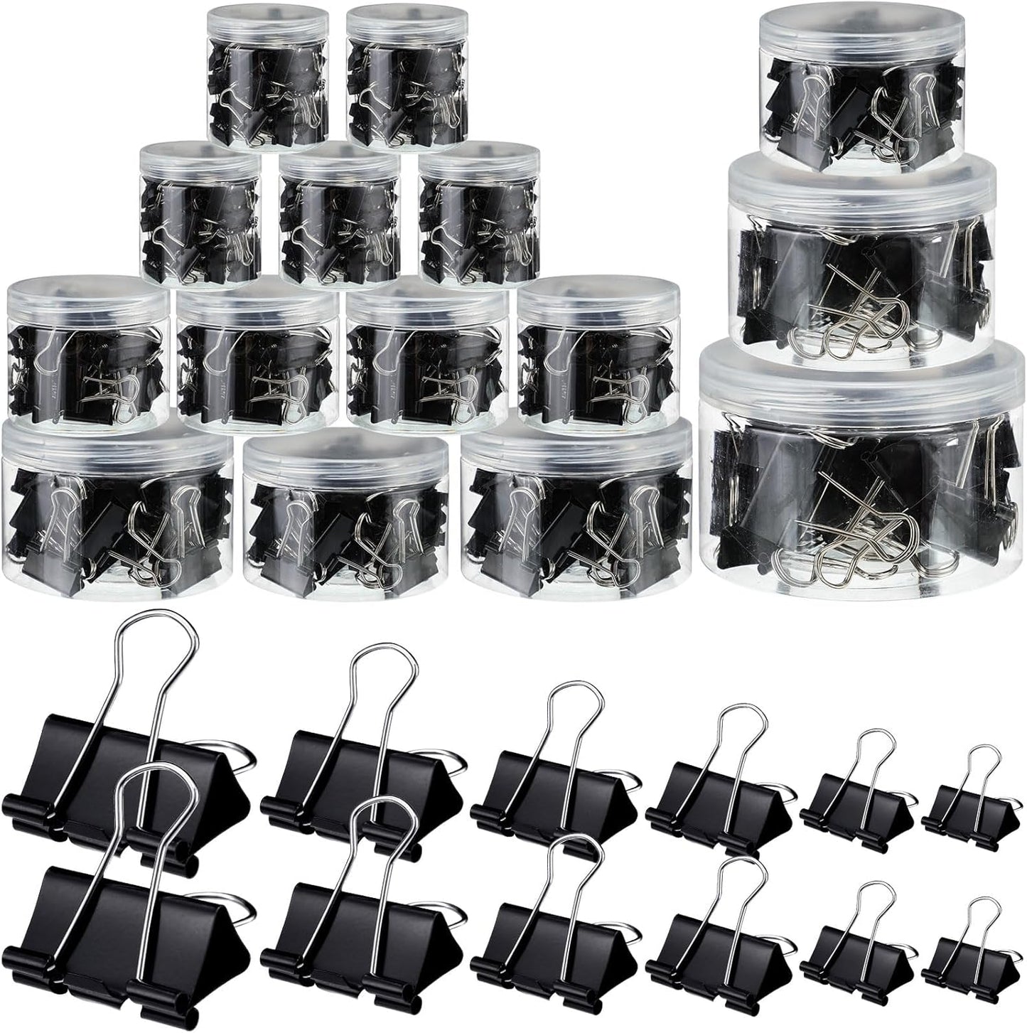 Yexiya 640 Pcs Binder Clips Paper Clamps Assorted Sizes Black, Metal Paper Binder Clips Combination Black Binding Paperwork Clamp Bulk 6 Sizes with Box School Teachers Office Supplies