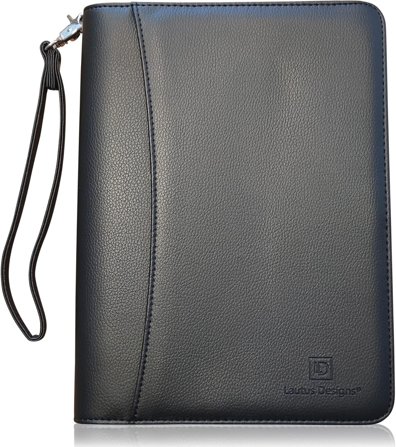 Zippered Portfolio Binder with Junior Legal 5x8 Notepad - Matt Black PU Faux Leather Business Padfolio Organizer Folder with 8 Inch Tablet Sleeve & Gift Box by Lautus Designs
