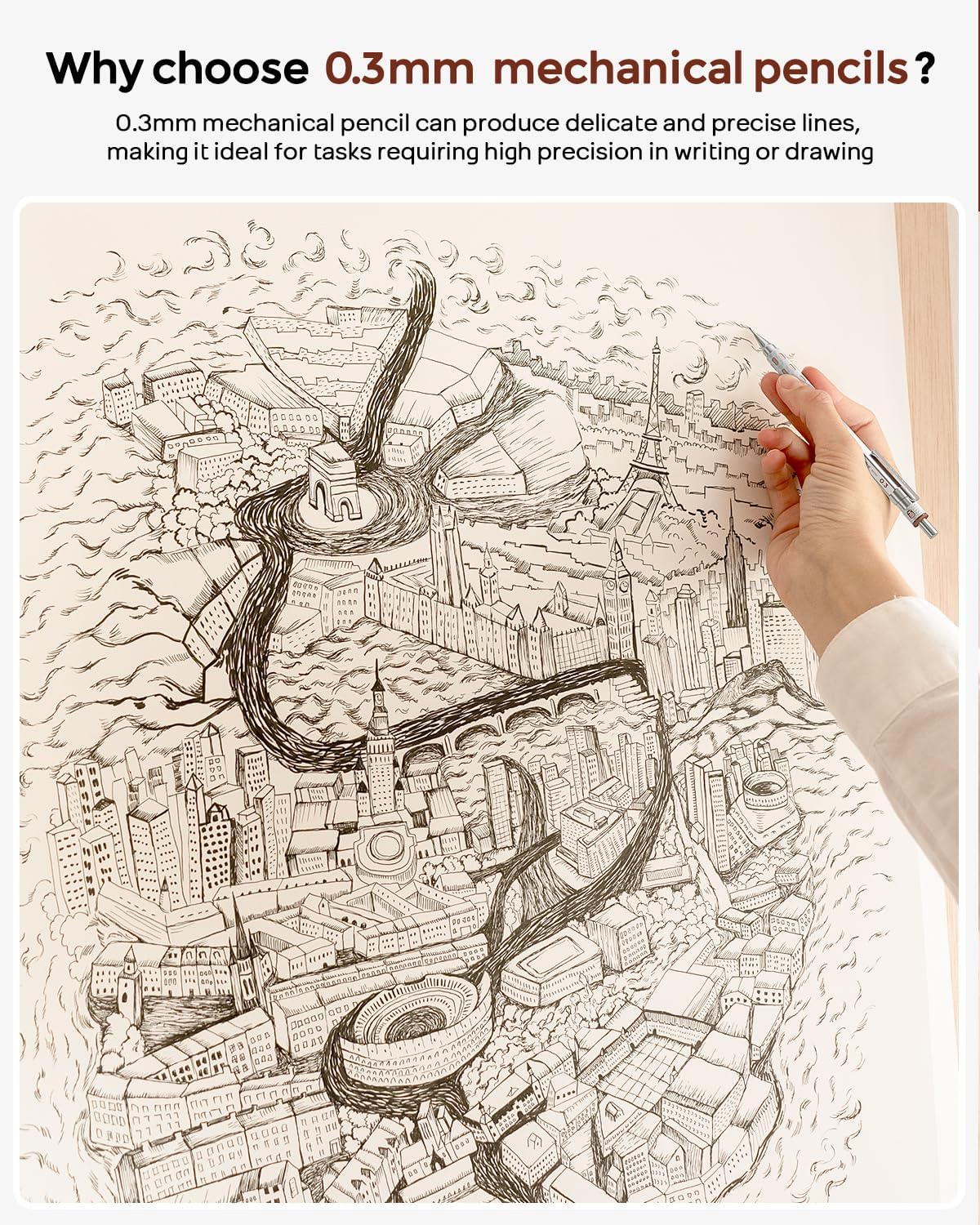 Nicpro Blocky Gear 0.3 mm Mechanical Pencils Set in Case, Metal Pencil with Lead Refills, Eraser for Professional & Adult Art Writing Drafting Drawing