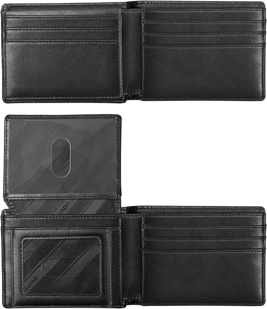 RUNBOX Wallet for Men Slim Rfid Leather 2 ID Window With Gift Box