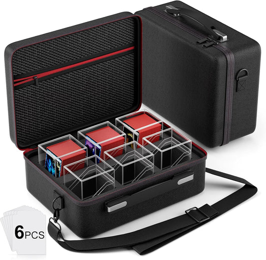 Card Deck Box with Portable Case, 6 Pack Clear Commander Deck Box with 6 Dividers, Holds 600+ Double Sleeved Cards, Fit for MTG, YuGiOh, TCG