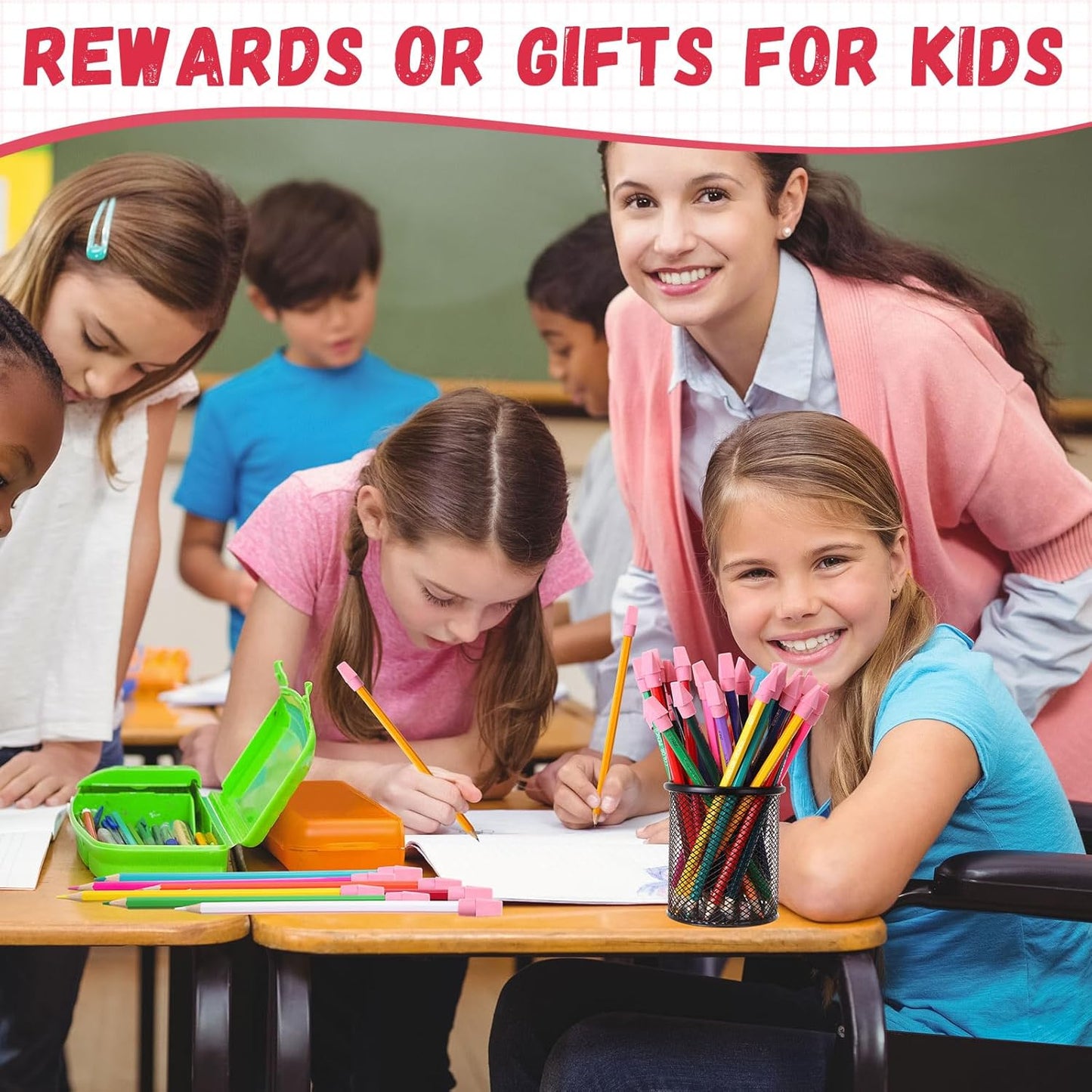 Crtiin 1000 Pcs Pencil Top Erasers Bulk Caps for Pencils Chisel Shape Erasers Toppers Classroom Party Favors Games Prizes Funny Pencil Eraser Cap for Kids Studying Supplies Home Office(Pink)