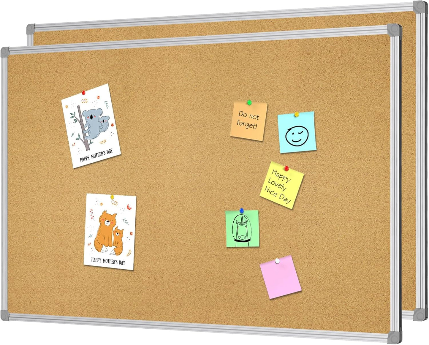 Lockways Cork Board Bulletin Board, 2 Pack Double Sided Corkboard 36" x 24", Wall-Mounted Silver Aluminum Message Presentation Notice Board 3 x 2 Feet