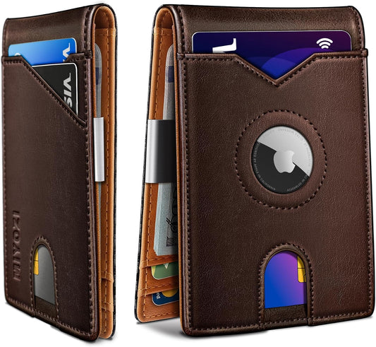 Airtag Wallet for Men,with Money Clip 11 Cards Slim Front Pocket Leather RFID Blocking Wallet with Gift Box