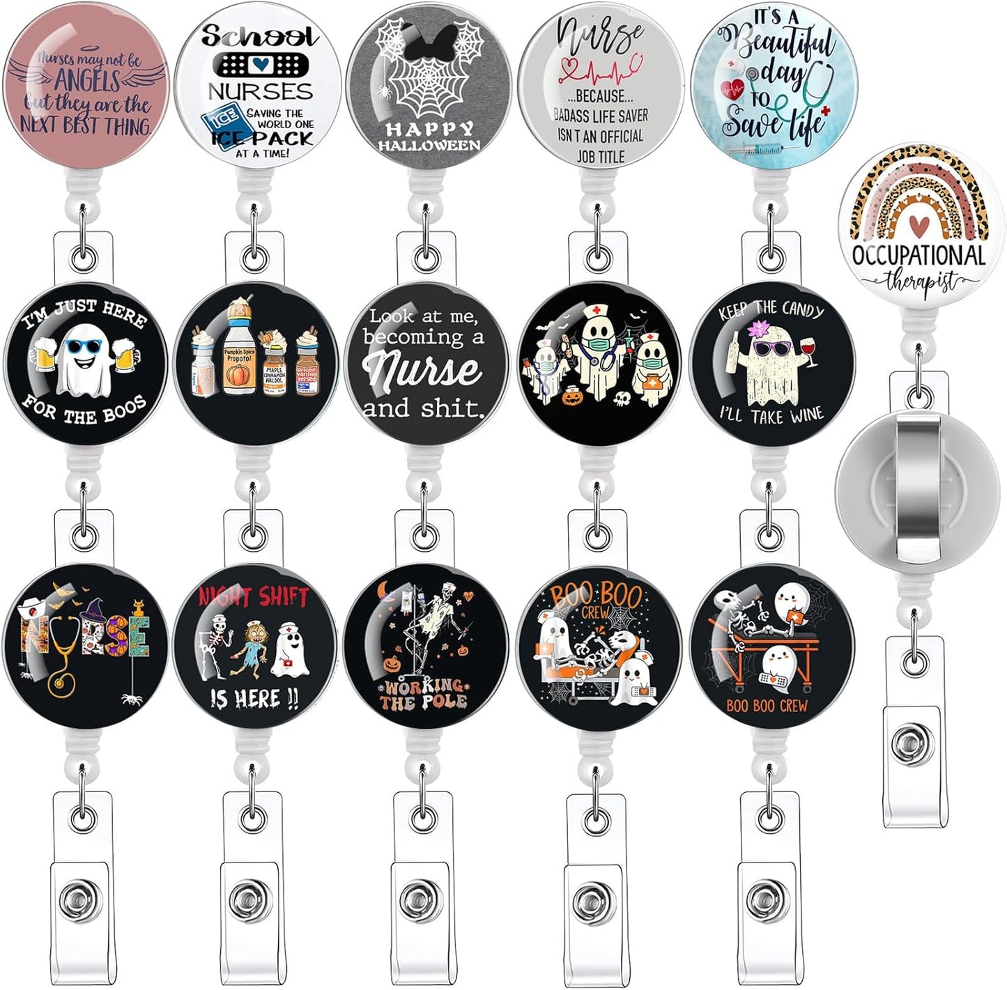 16pcs Badge Reels Retractable Badge Holders,Id Badge Holders Retractable with Clip,Cute Badge Reel for Men,Women,Girls 16