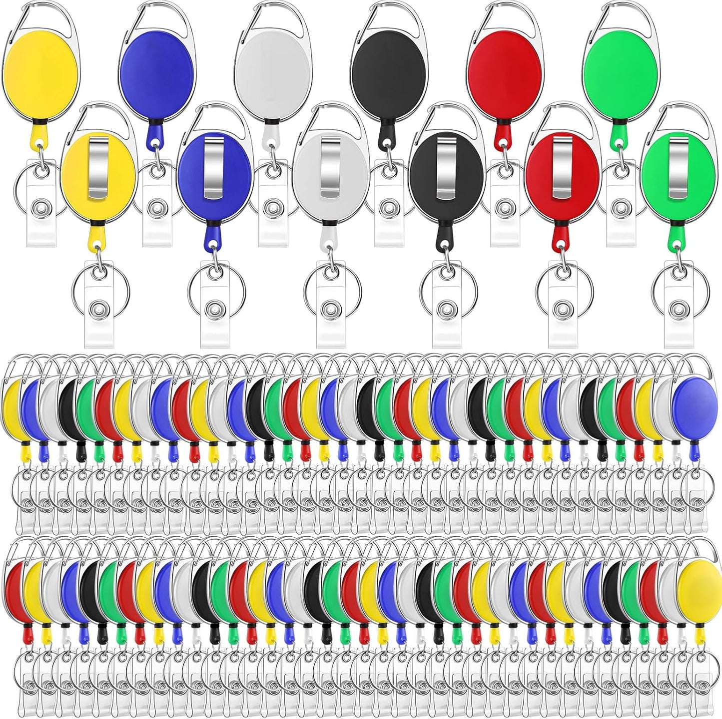 Laumoi Retractable ID Badge Holder Badge Reel with Belt Clip and Key Ring, Name ID Badge Clips Keychain for Office Worker Doctor Nurse Employee (Multicolor,150)