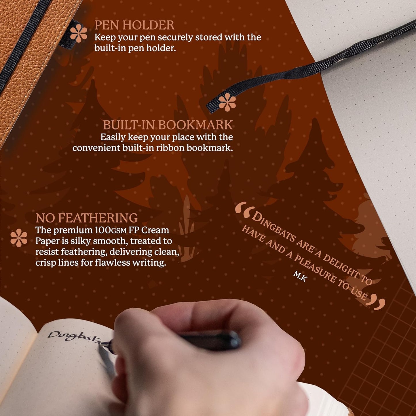 Dingbats* Wildlife Plain Journal Notebook A5 - Vegan Leather Hard Cover, Ideal for Work, Travel - Pocket, Elastic Closure, Bookmark