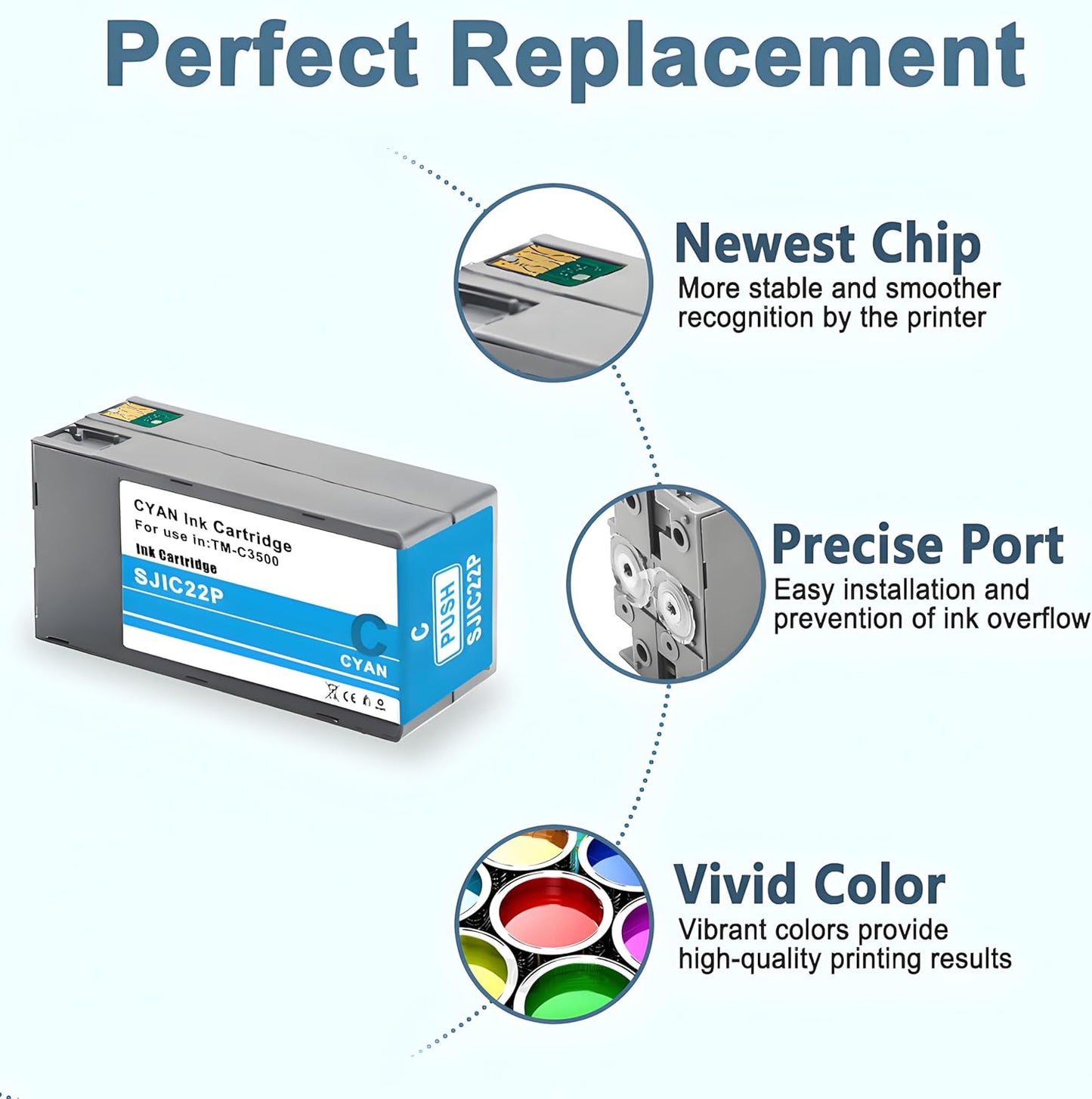 SJIC22P Pigment Ink Cartridge Kit Remanufactured Replacement for Colorworks TM-C3500 TM-C3510 TM-C3520 (C33S020577, C33S020581, C33S020582, C33S020583)
