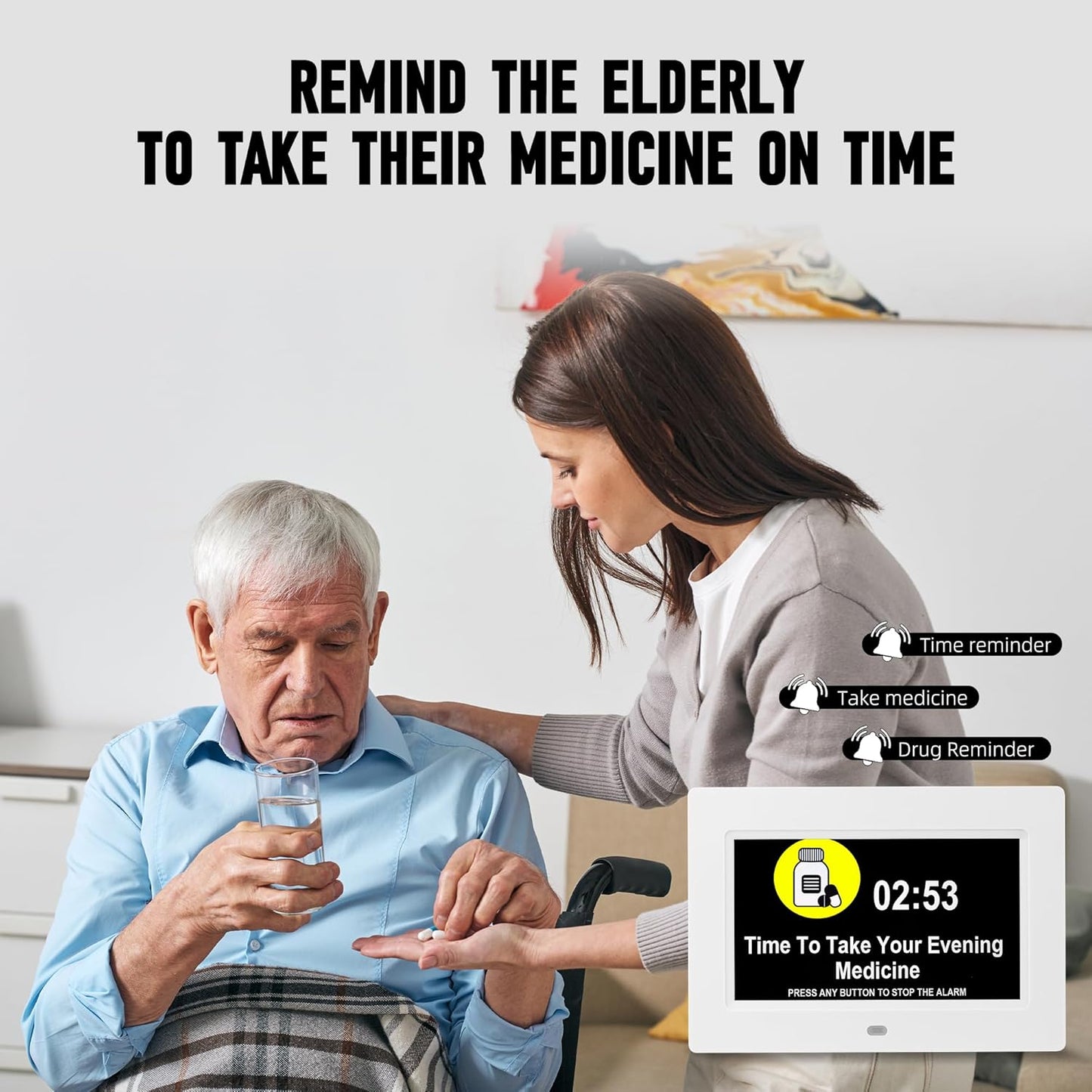 Digital Alarm Clock, Multiple Alarm Clocks Functions, Clock with Date and Day of Week, Dementia Clock That Provides Digital Alarms and Electronic Calendar for Seniors (White, 7 inches)