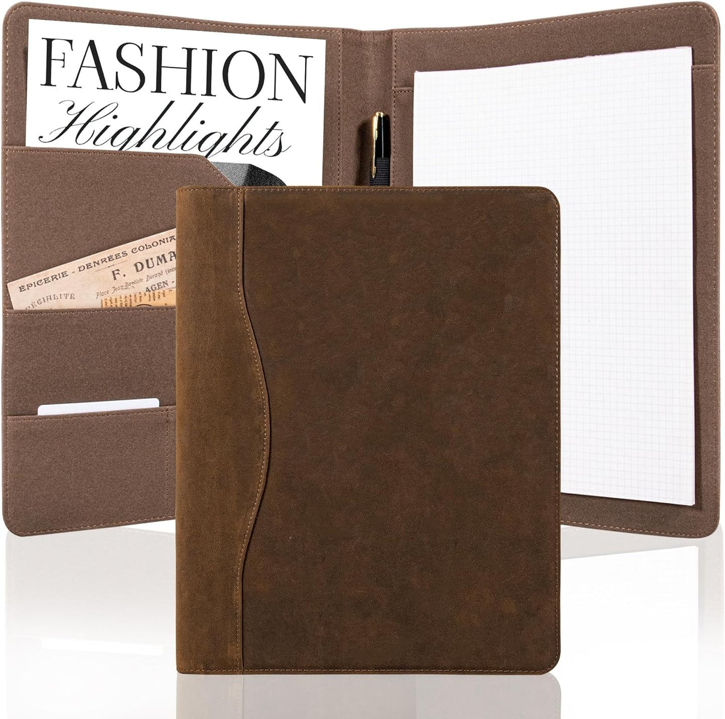 AZXCG Portfolio Binder,Leather Portfolio for Men and Women,Legal Pads Padfolio, Resume Folder with Card Holder,Professional Business Padfolio for Meetings and Interviews
