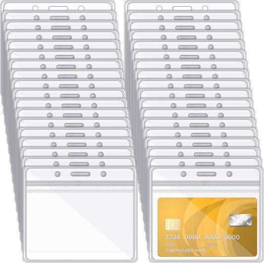 Zonon 150 Pcs Name Badge Holders Clear Plastic ID Card Name Tag Holders Badge Sleeves Horizontal Waterproof Transparent PVC Sleeve Cover Pouch for Office School Travel(3.35 x 3.94 Inch)
