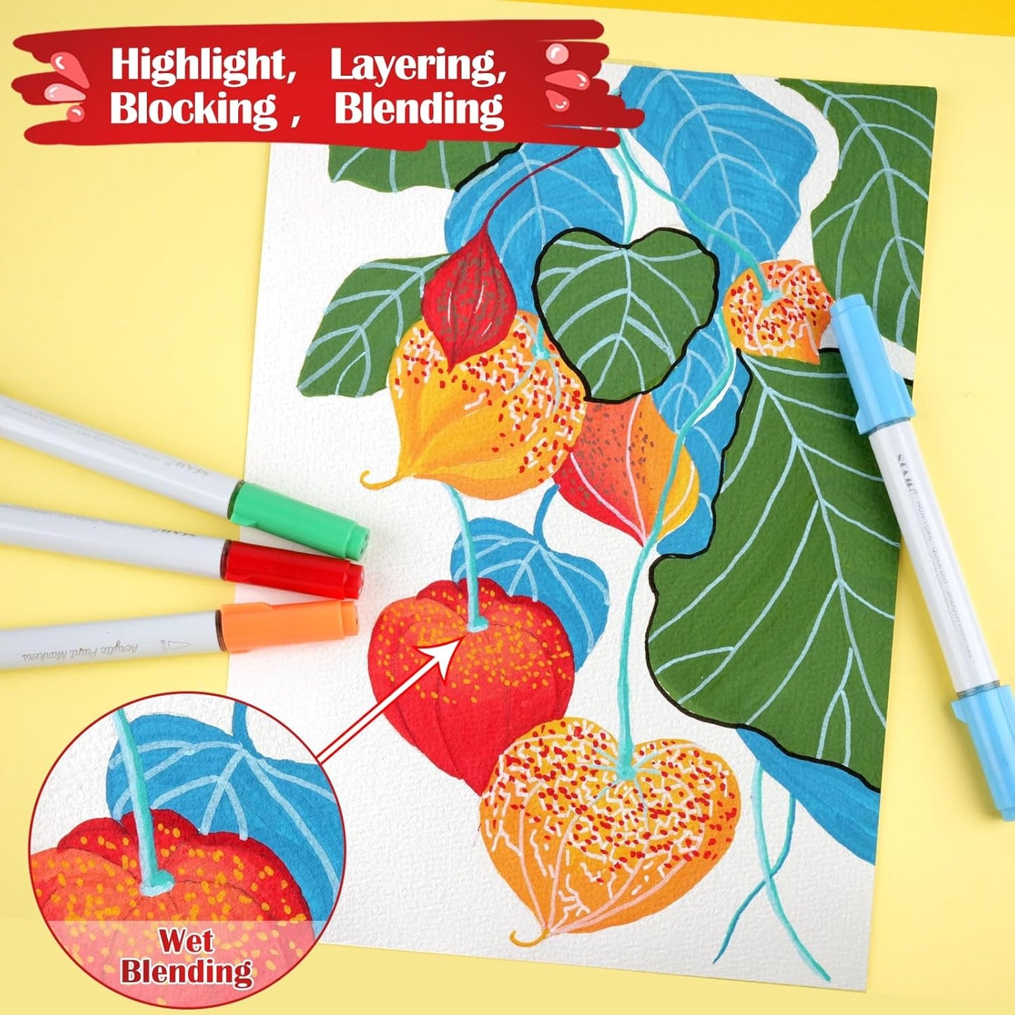 SFAIH Halloween Gifts Acrylic Paint Markers, 36 Colors Dual Tips Acrylic Brush Markers With Chisel Tip, Automatic Ink Control, Ultra-High Coverage, No Bleed Ink, Art Supplies for Rock, Canvas, Fabric