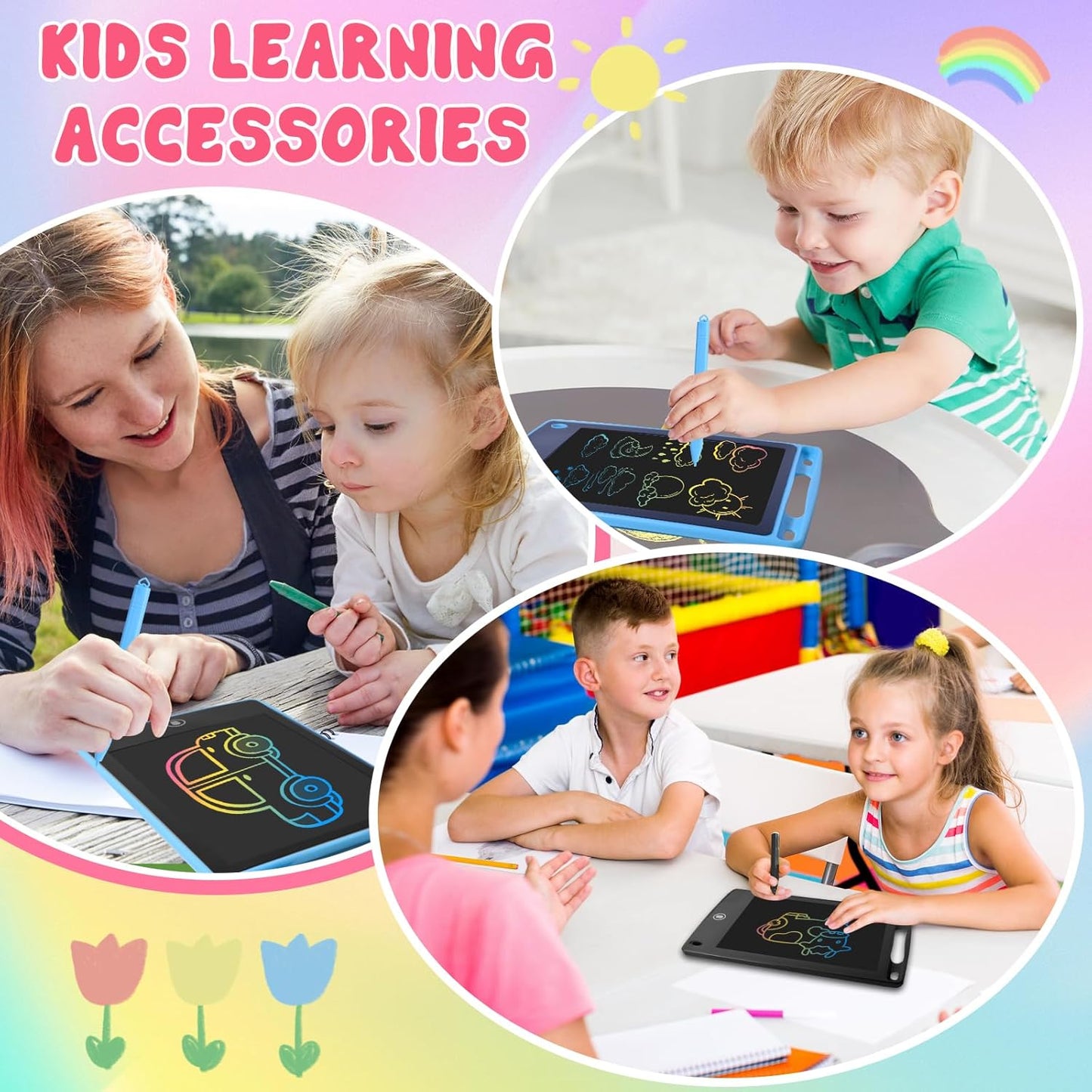 12 Pack LCD Writing Tablet for Kids 6.5 inch, Colorful Drawing Board with One-Click Erase, Lock, and Stylus, No Blue-ray Screen, Drawing Pad Toy for Ages 3-12 Boys and Girls Gifts (Pink, Blue, Black)