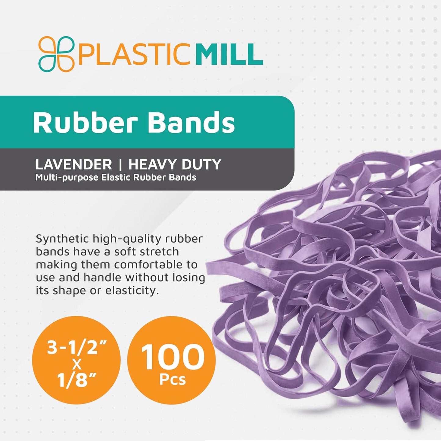 PlasticMill Lavender Rubber Bands Size 33 (3 1/2" x 1/8") - #33 Colored Rubber Bands Office Supplies - Strong, Elastic Bands for Crafts, Balloon Garland, Cash, File Folders (100-Pack)