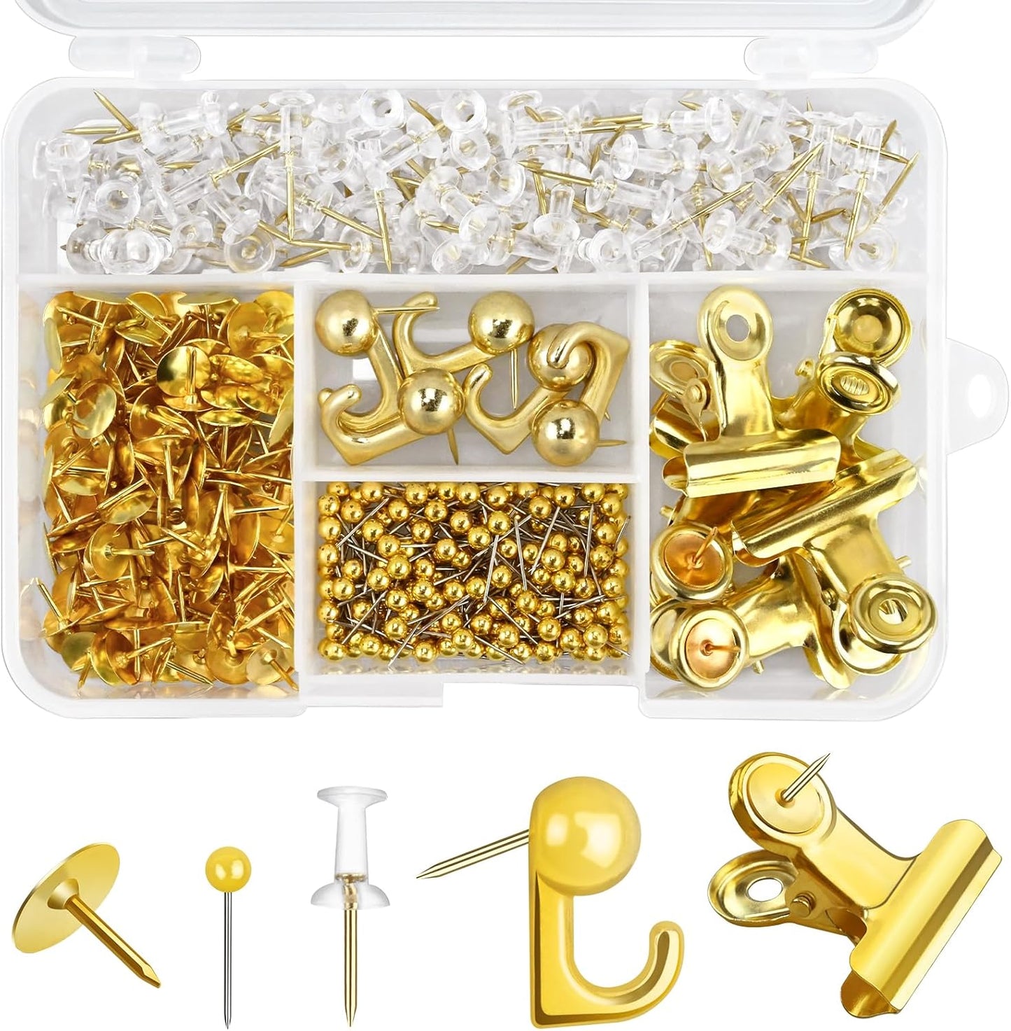 350 Pcs Gold Push Pins Set 5 Styles Decorative Thumb Tacks Assorted Push Pins for Bulletin Board, Cork Board
