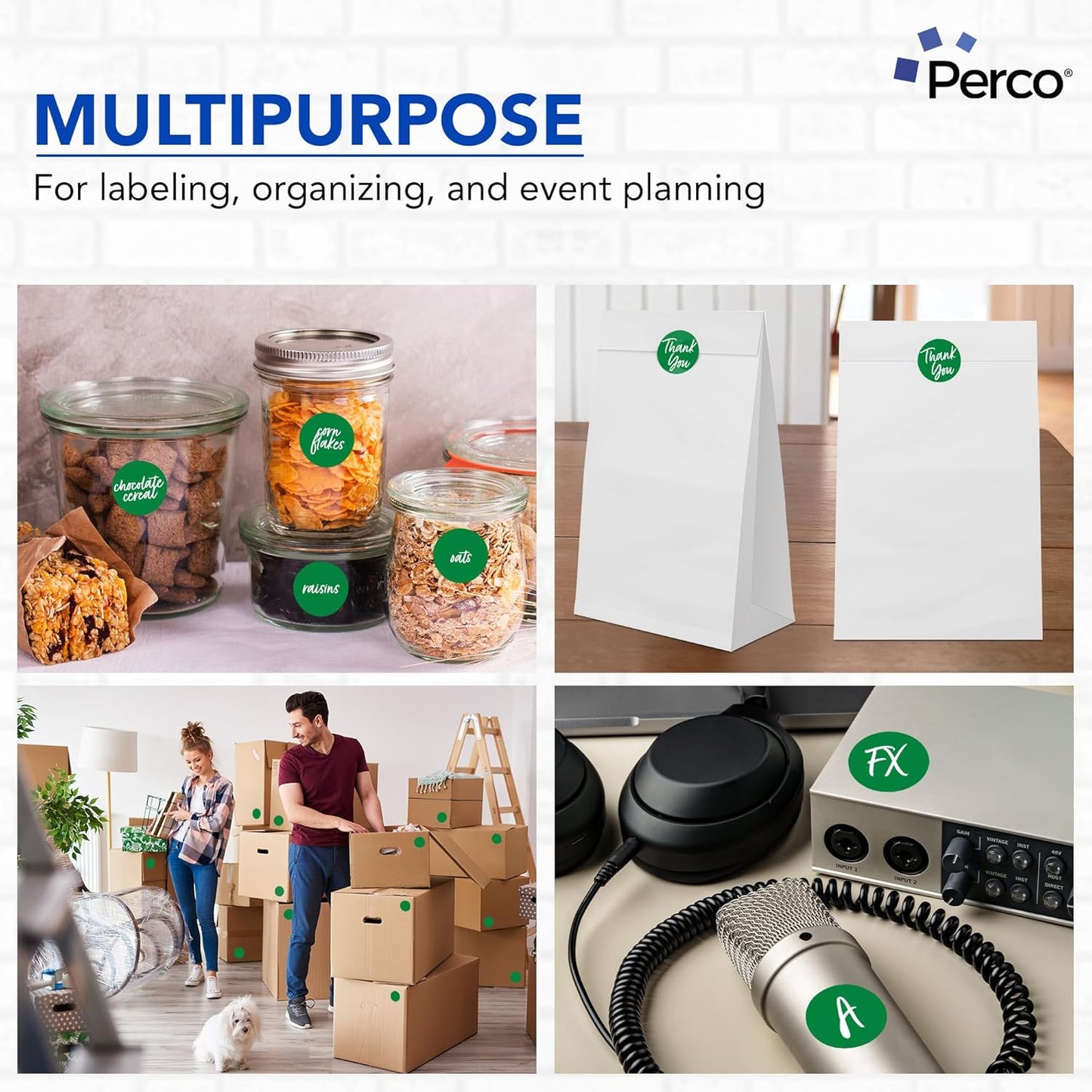 Perco Green 2-Inch Round Circle Dot Sticker Labels with Easy Peel Perforation - 500 Labels per Roll - Strong Adhesion, Vibrant Colors for Organizing, Crafting & More - Made in USA