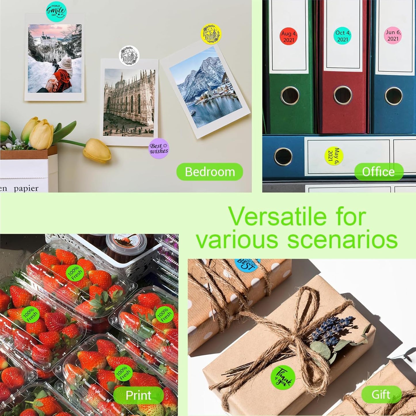 1 Inch Circle Dot Stickers 1000 PCS Color Coding Thermal Labels Dots Writable Printable Small Round Stickers for Office, Classroom, Inventory, Garage, Organizing Storage, DIY, Light Green