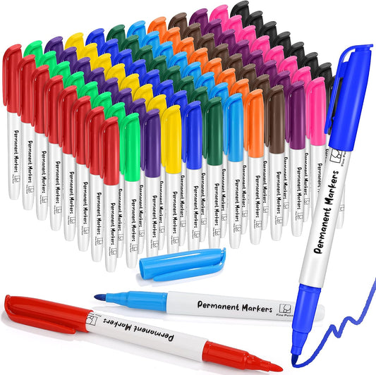 Aodaer 144 Pack Permanent Markers 3mm Fine Point Markers, Waterproof Colored Pens, Quick-drying, Smooth Writing Markers for Home Office School Supplies, Works on Wood, Plastic, Metal