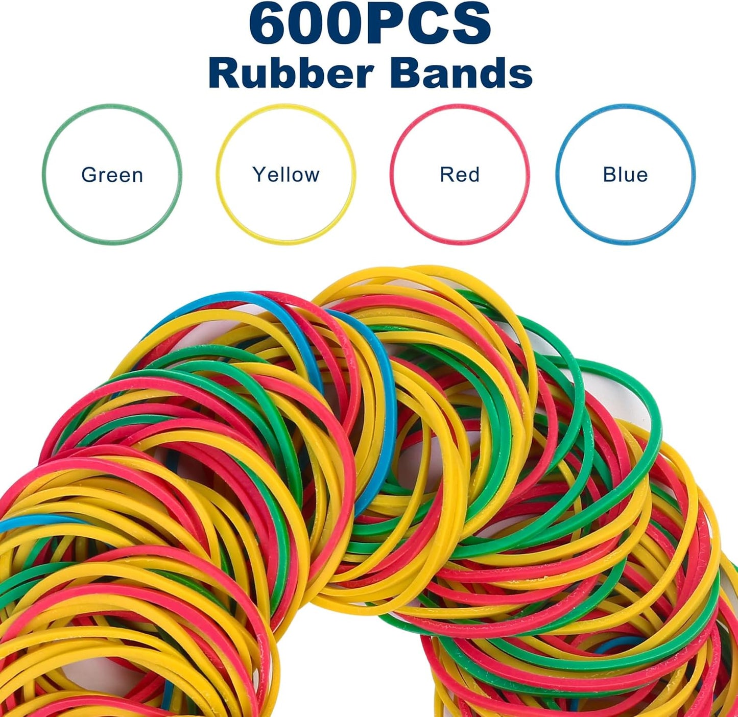 LotFancy Rubber Bands, 600PCS Size 16 (2 1/2" x 1/16") Elastic Durable Colored Rubber Bands for Office Supplies, Tie Dye