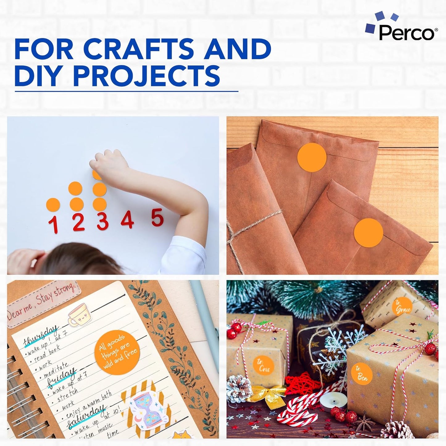 Perco Fluorescent Orange 2-Inch Perforated Circle Dot Sticker Labels — 10 Rolls, 5,000 Round Stickers — with Permanent Adhesive for Organizing, Color Coding, Bin Labeling, Packaging Alerts—Made in USA