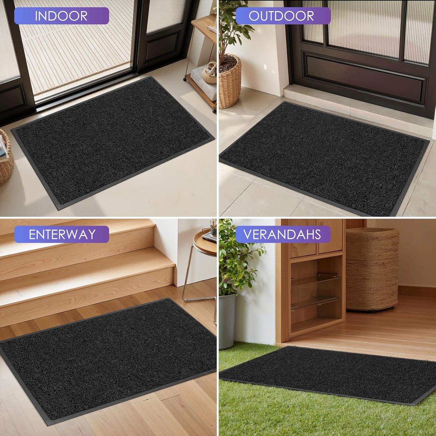 Kuyal Door Mat, 3'x4' Indoor Outdoor Entrance Mat to Trap Dirt and Moisture, Non Slip Waterproof Outdoor Mats, Commercial Floor Inside Outside Entrance, Heavy Duty Durable Welcome Mats, Black