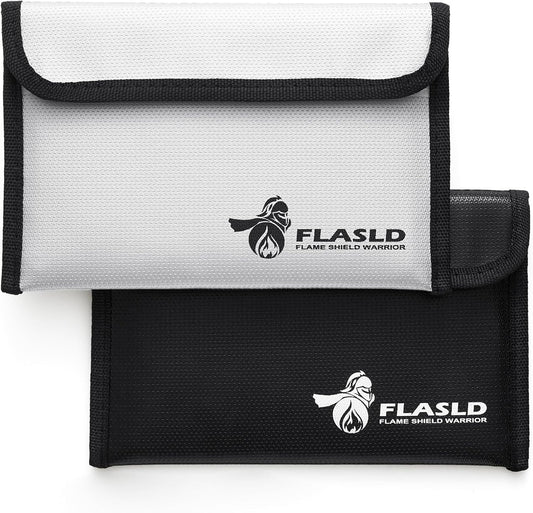 FLASLD Fireproof Money Bags, Fireproof Wallet Pouch, Small Safe Bag for Cash, Valuables & Passport, with Silicone Coating & Zipper Closure (2-Pack Money Bag-8x5”)