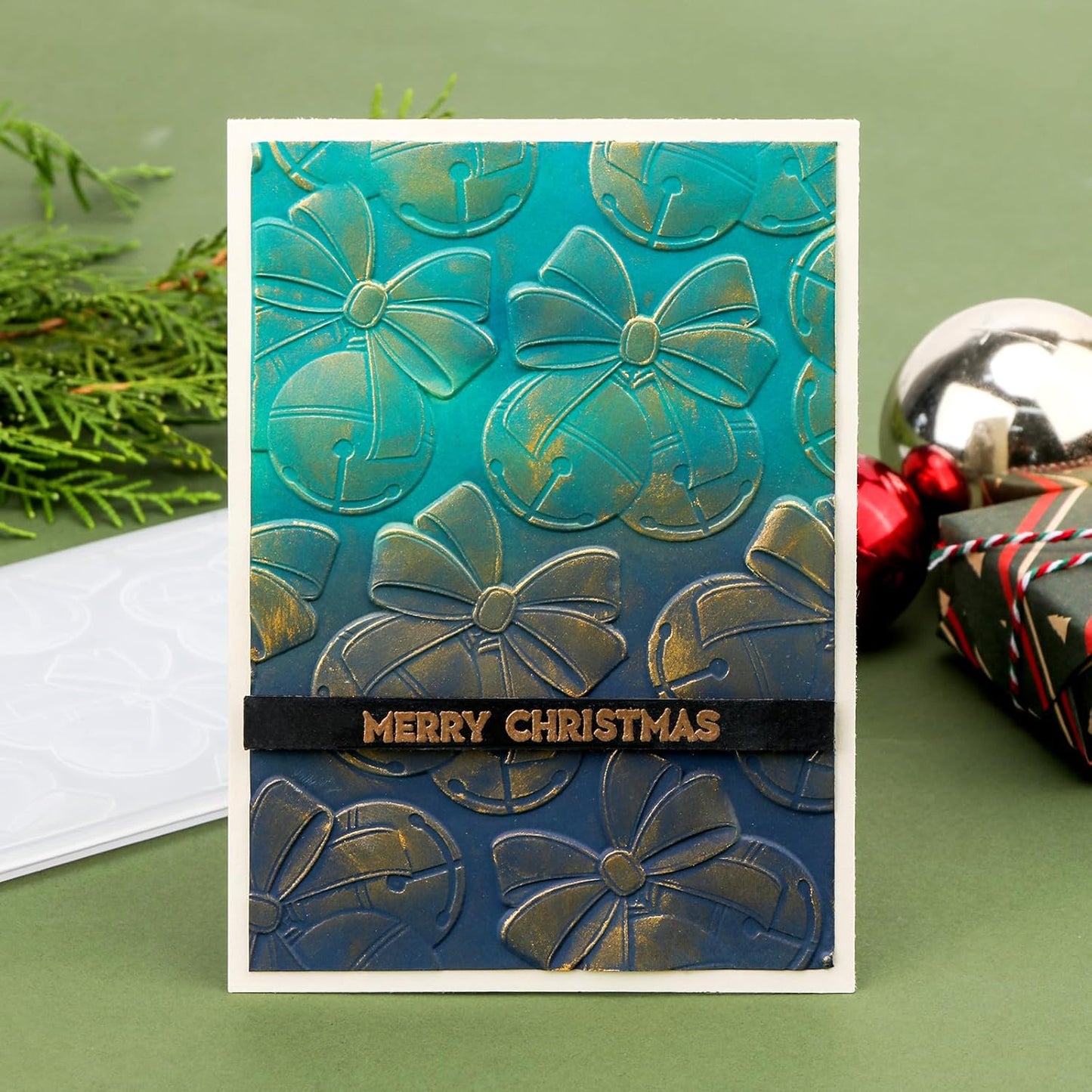 BAOFALI 3D Christmas Theme Plastic Embossing Folders Jingle Bells for DIY Scrapbooking Photo Album Card Paper Craft Decoration for Card Making,Embossing Template Paper Card Embossing Stencil