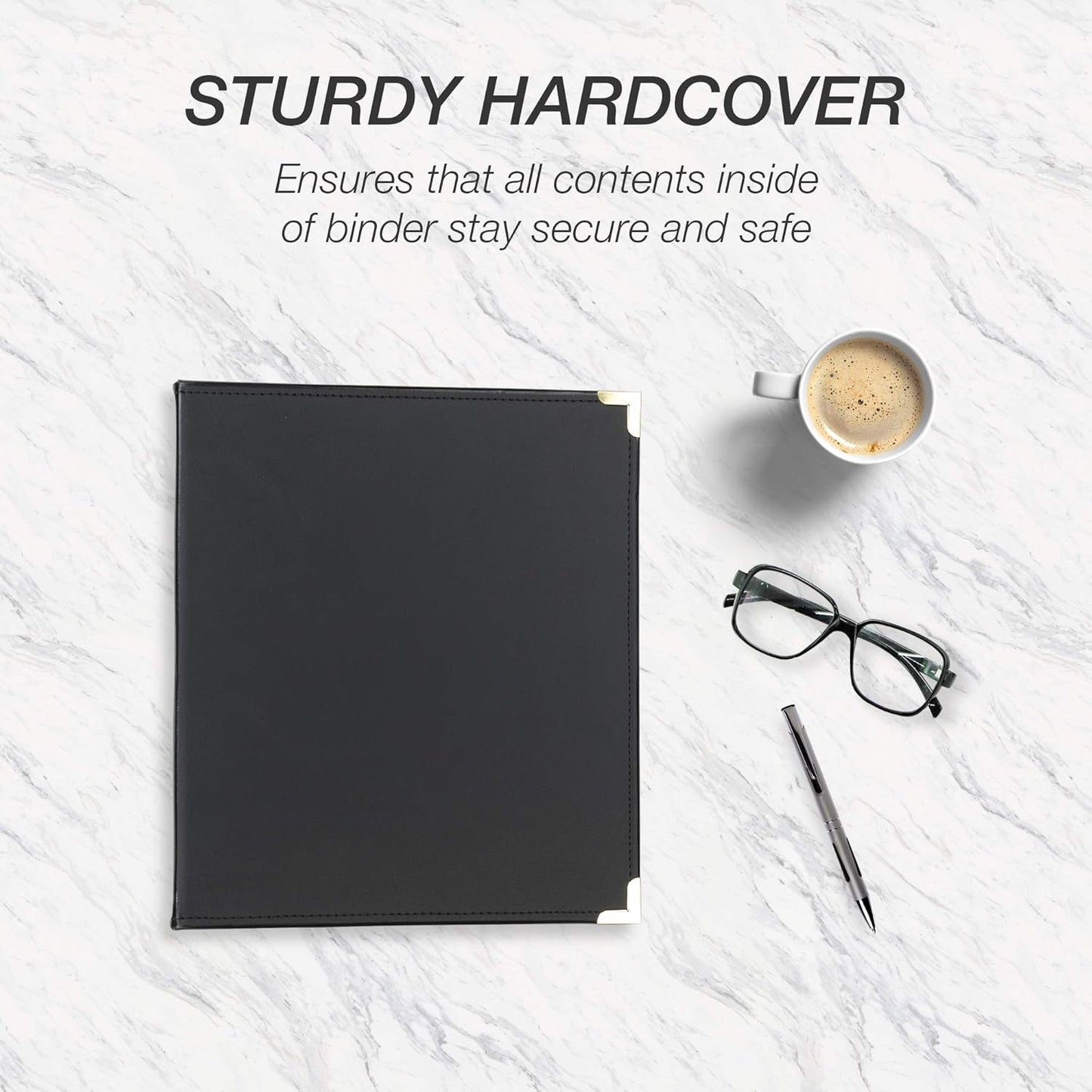 Samsill Leather Binder, Classic Collection, 3 Ring, Executive Presentation Portfolio, 1 Inch (Holds 200 Sheets), Brass Round Ring, Black