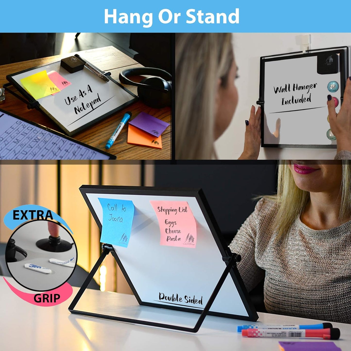 Small Desktop White Board with Weekly Planner 10x10 inch, Magnetic to Do List Dry Erase Board Calendar with Stand, 3 Markers, 4 Magnets, Eraser - Portable Whiteboard for Homeschool and Office Desk