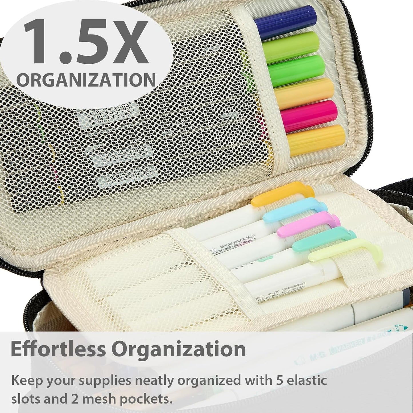 Pencil Case Pouch Box Bag School Supplies Girls Boys Kids, Cute Preppy Stuff Large Big Capacity Aesthetic Pen Organizer, Back to College Stationary, Coal Black, Standard Stlye, 1800ml