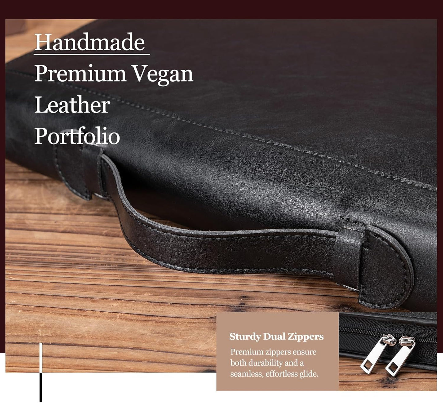 Vegan Leather Portfolio 3 Ring Binder with Clipboard, Hidden Handle, 8.5 x 11 Zippered Padfolio, Business Organizer Professional Executive Folio for Men and Women, Black